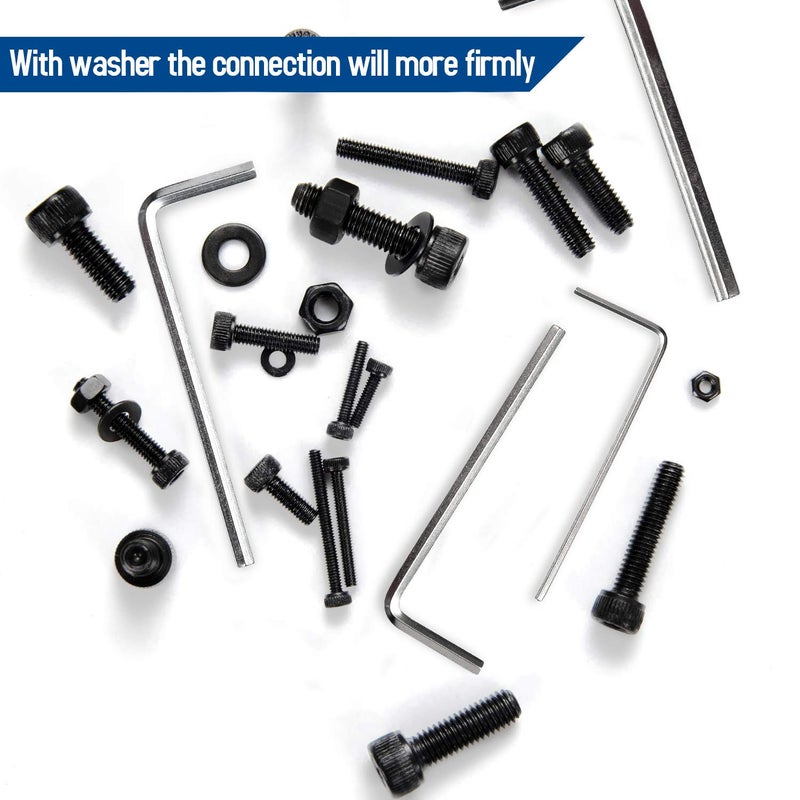 NINDEJIN M2 M3 M4 M5 Hex Socket Head Cap Screw Bolts Nuts and Washer Assortment Kit, 1060PCS Black Machine Screws Set, 12.9 Carbon Steel Small Metric Screws with 4PCS Allen Wrenches - Image 3